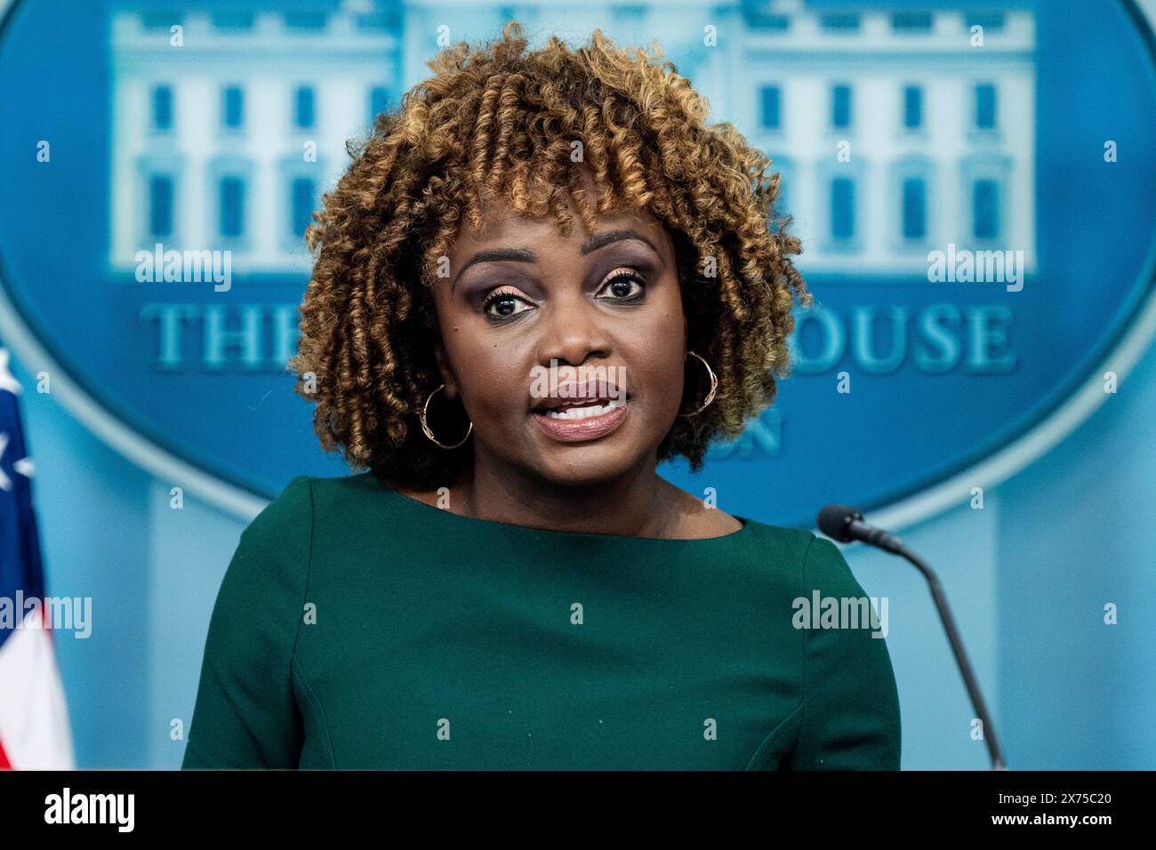 Washington, États-Unis. 17 mai 2024. Karine Jean-Pierre, attachée de presse de la Maison Blanche, s'exprimant lors d'un point de presse dans la salle de presse de la Maison Blanche à Washington DC. Crédit : SOPA images Limited/Alamy Live News Banque D'Images
