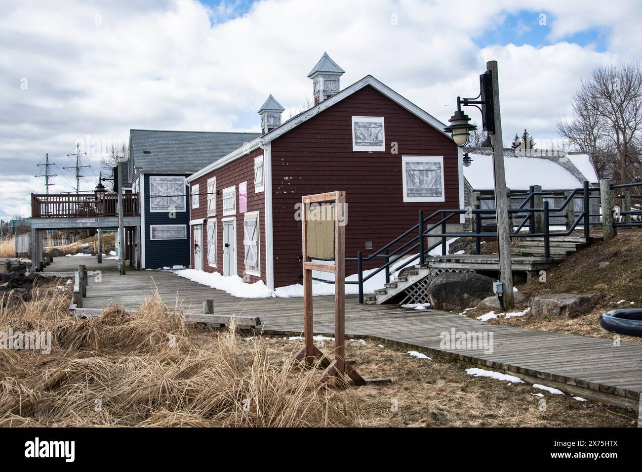 Bâtiments du parc Ritchie Wharf à Miramichi, Nouveau-Brunswick, Canada Banque D'Images