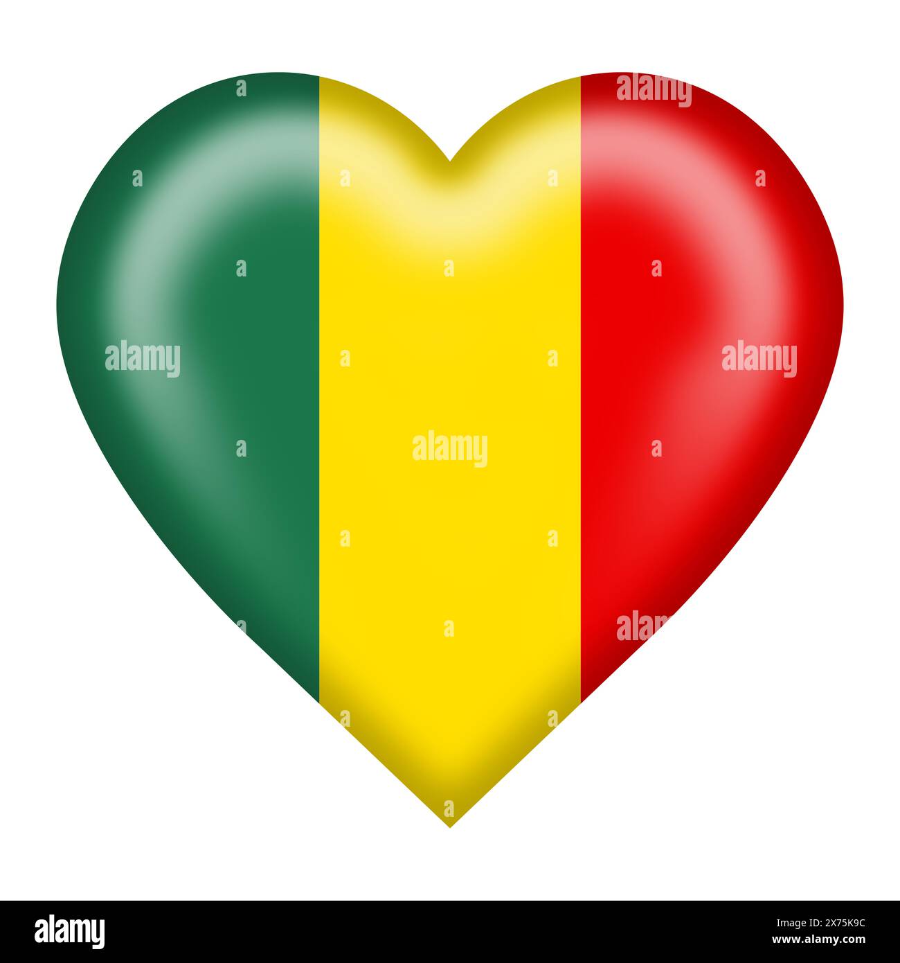 Mali drapeau bouton coeur avec chemin de détourage Banque D'Images