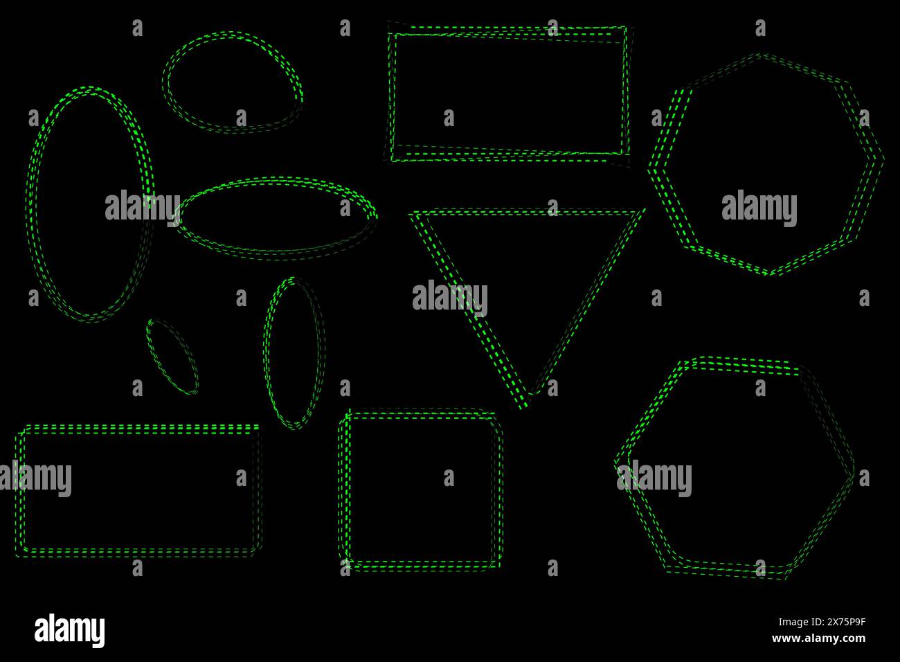 Lignes pointillées dessinées à la main différentes formes et lignes choisies Griffonnages pour les œuvres d'art. Illustration de Vecteur