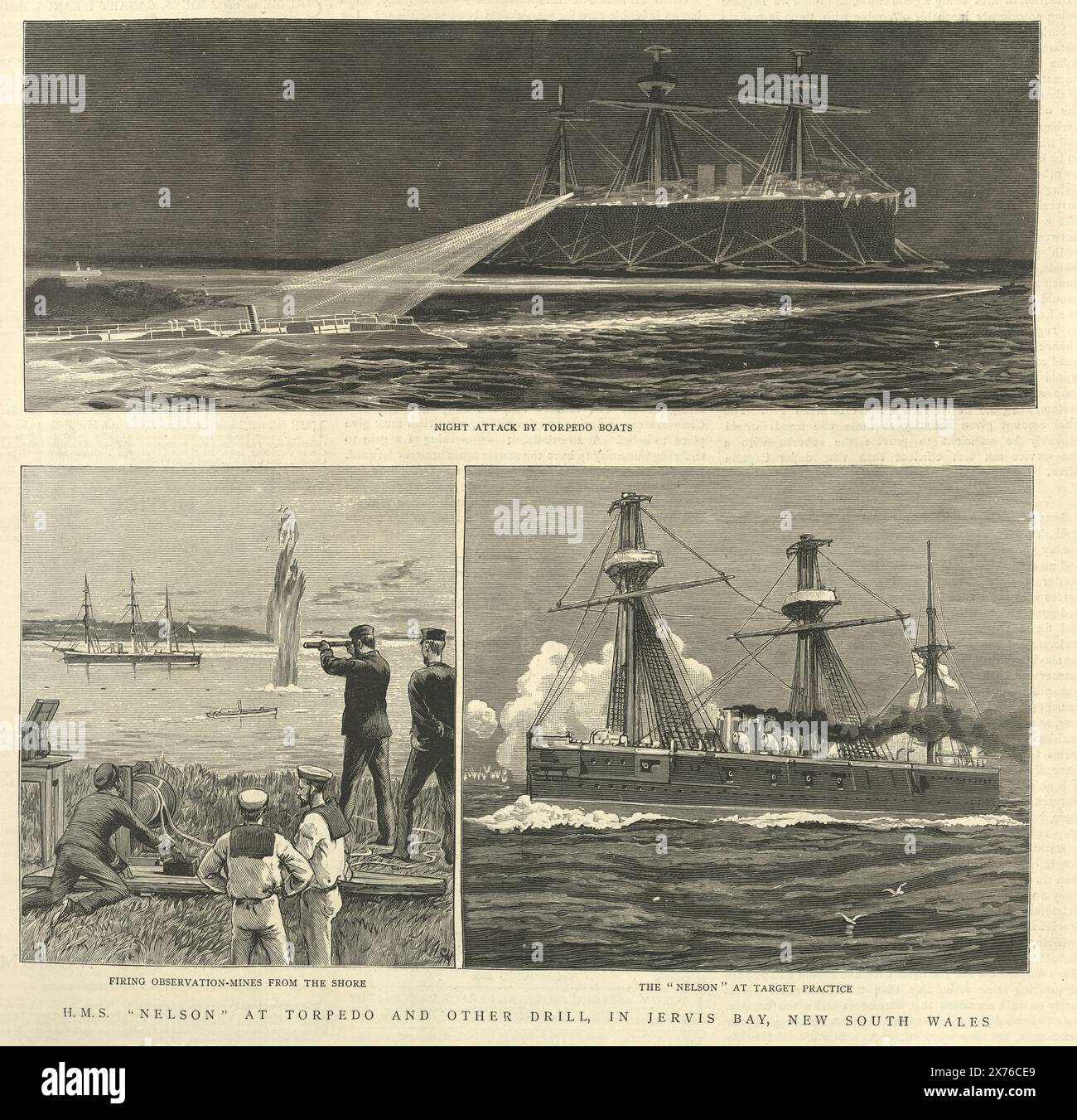 HMS Nelson à la torpille et autre forage à Jervis Bay, Nouvelle-Galles du Sud, années 1880 Banque D'Images