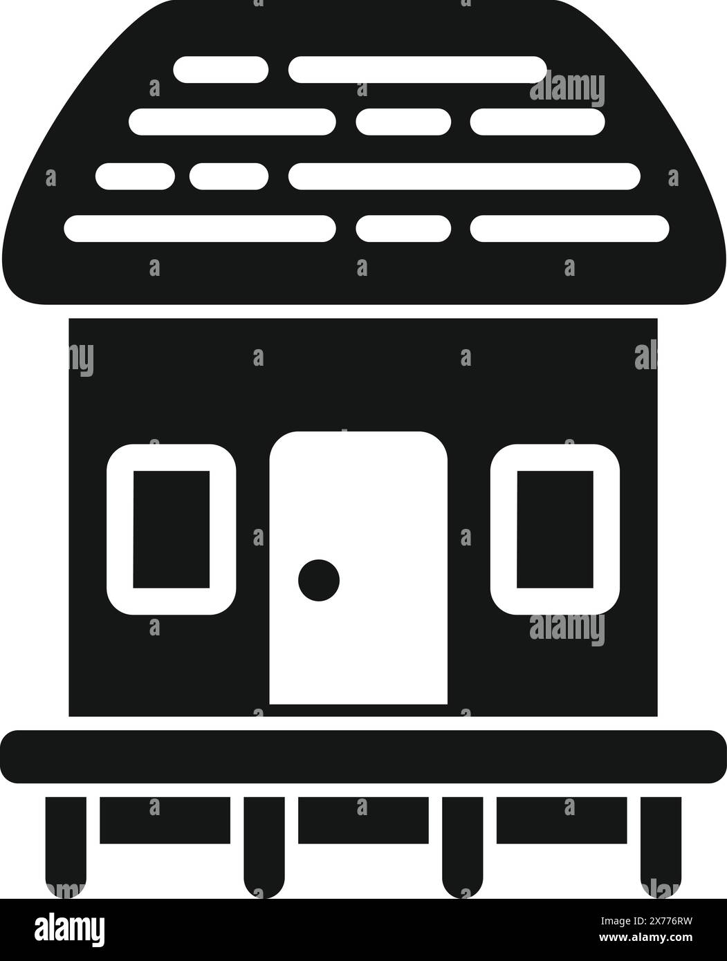 Icône de maison noire simpliste avec des lignes indiquant les bardeaux de toit et les supports structurels Illustration de Vecteur