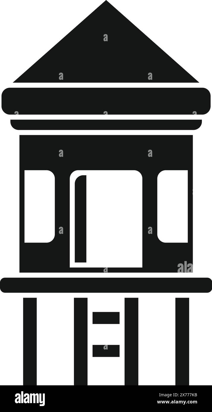 Silhouette de tour de sauveteur sur la plage avec fond isolé noir et blanc, symbolisant la sûreté et la sécurité le long de la côte Illustration de Vecteur