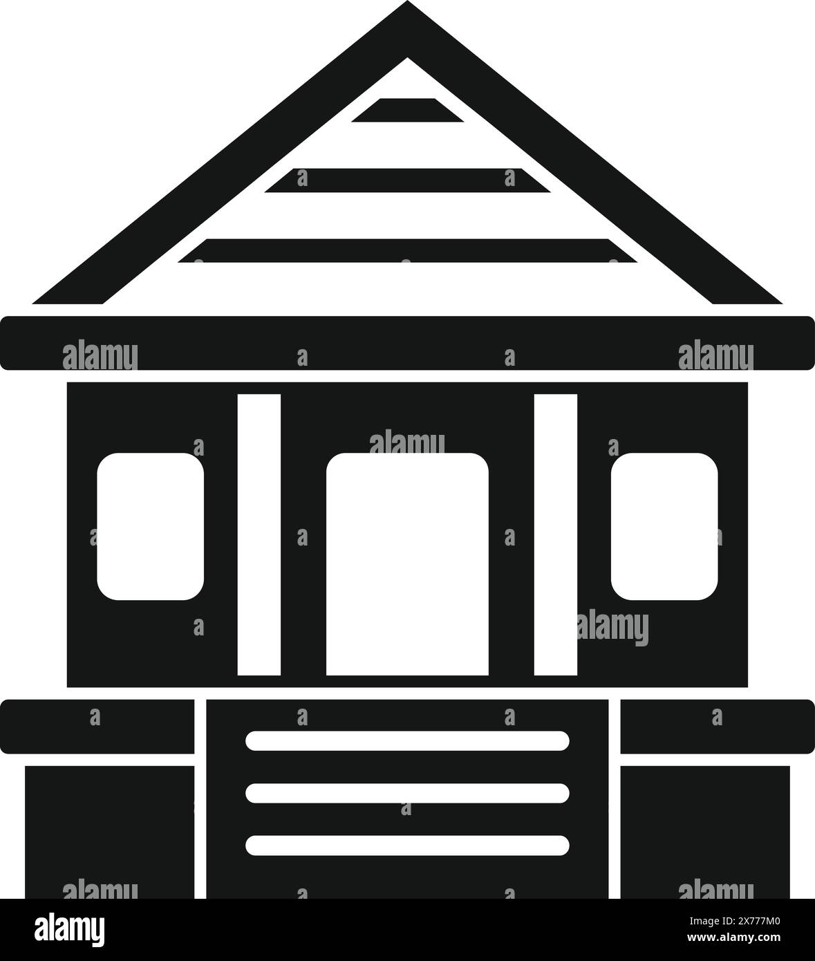 Icône de cabine en bois rustique isolé sur fond blanc. Illustration minimaliste simple dans la conception vectorielle noir et blanc. Parfait pour les logos et les éléments graphiques. Représenter la nature. Abri Illustration de Vecteur