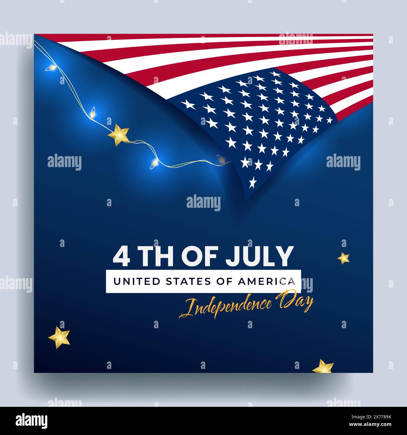 Bannière simple réaliste du 4 juillet avec belle conception d'éclairage Illustration de Vecteur