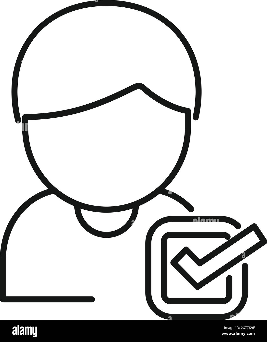 Icône de contour noir d'une personne avec une coche, symbolisant l'état de l'utilisateur vérifié ou du profil approuvé Illustration de Vecteur