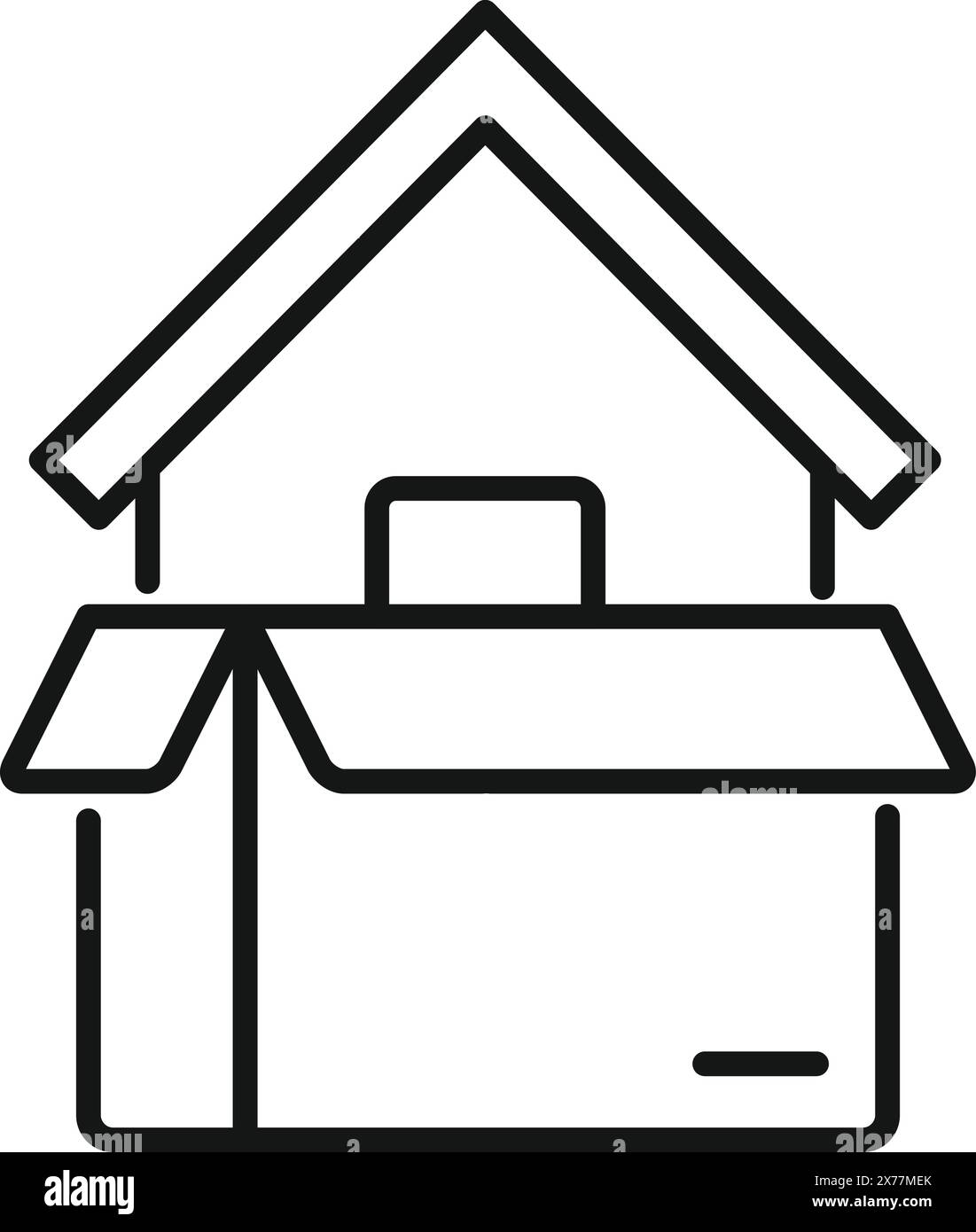 Icône de ligne de départ mobile minimaliste sur fond blanc symbolisant la relocalisation, l'immobilier, l'emballage, le déballage et le changement de ménage. Idéal pour l'immobilier, la logistique et le concept de services de déménagement Illustration de Vecteur