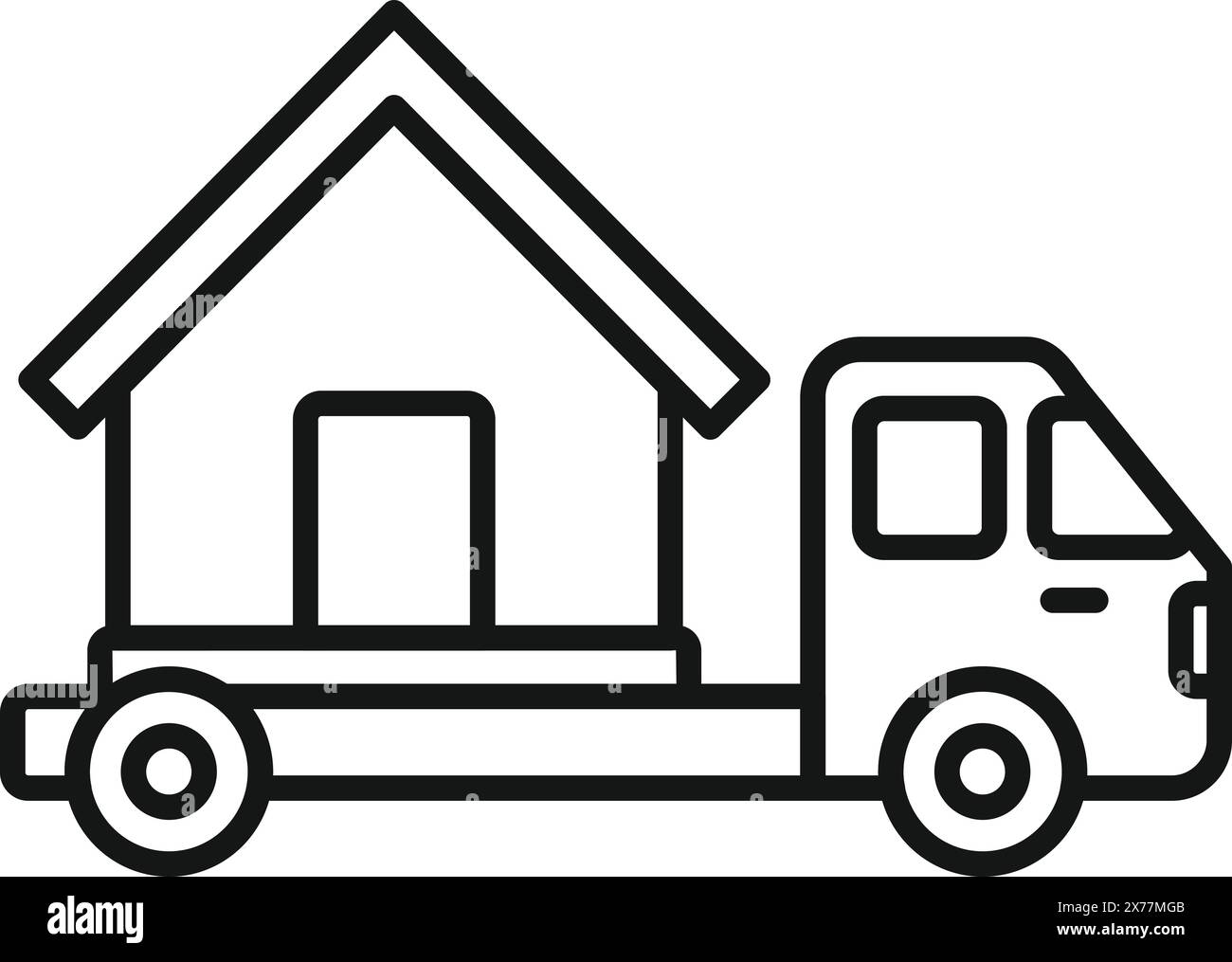 Icône de dessin au trait illustrant un camion de déménagement avec une maison, illustrant le concept de déménagement ou de déménagement Illustration de Vecteur