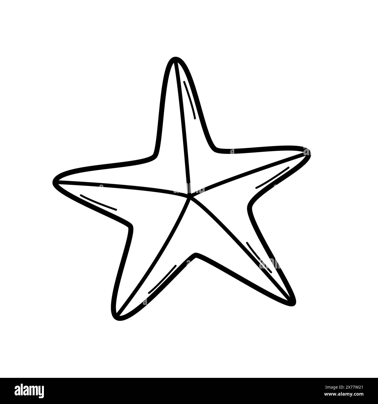 Icône étoile de mer, isolat unique sur fond blanc. Illustration vectorielle de la faune du monde sous-marin griffonner. Banque D'Images