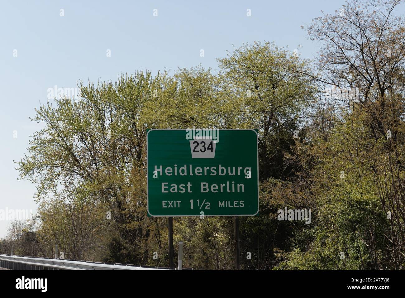 Panneau de sortie sur l'US-15 pour PA-234 vers Heidlersburg et East Berlin, Pennsylvanie Banque D'Images