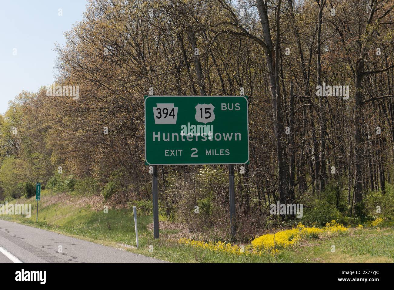 Panneau de sortie sur l'US-15 pour PA-394 et l'US 15 Business vers Hunterstown, Pennsylvanie Banque D'Images