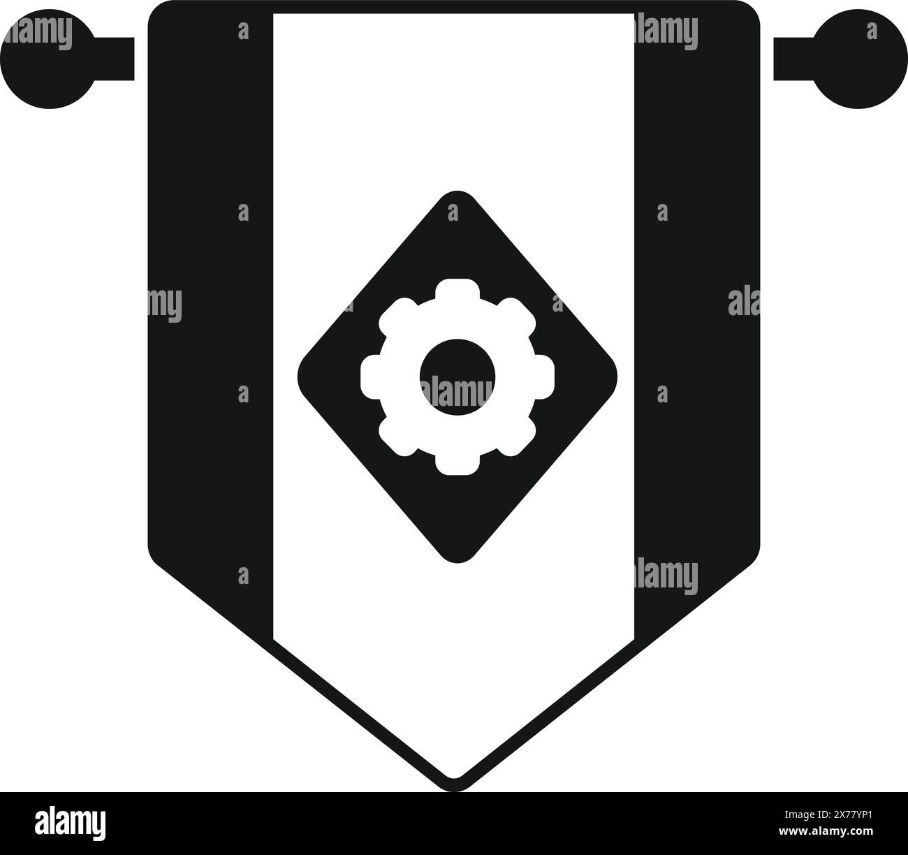 Conception graphique simple d'une bannière médiévale stylisée ornée d'un symbole d'engrenage Illustration de Vecteur