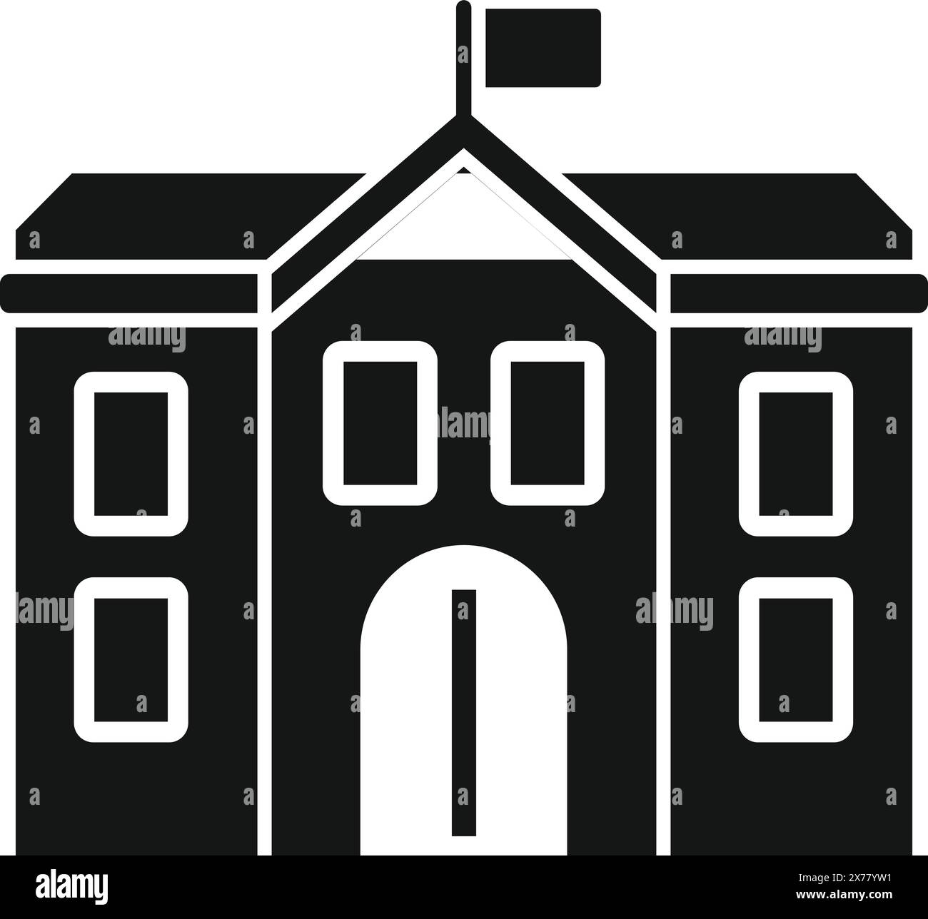 Icône simplifiée en noir et blanc d'un bâtiment gouvernemental avec drapeau, adapté pour le web et l'impression Illustration de Vecteur