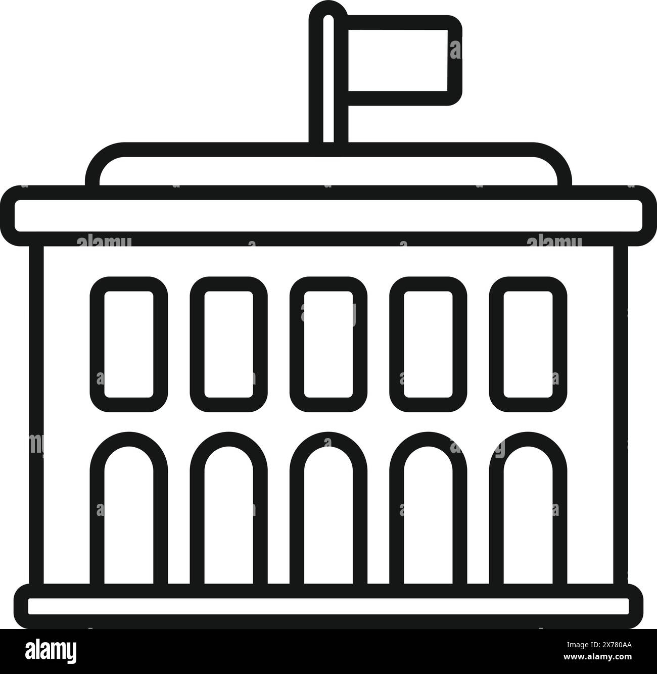 Dessin de contour noir et blanc d'une institution gouvernementale classique avec un drapeau sur le dessus Illustration de Vecteur