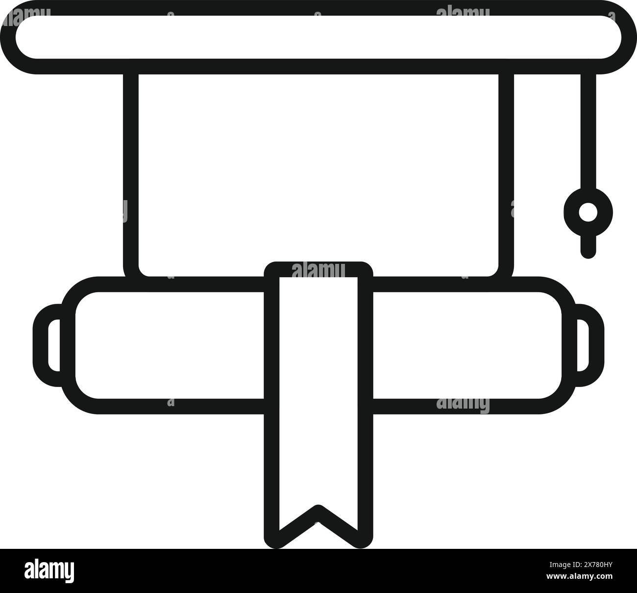 Dessin au trait noir et blanc d'un diplôme roulé avec ruban, adapté aux thèmes éducatifs Illustration de Vecteur