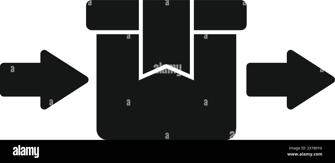 Icône graphique montrant une boîte en carton noire avec des flèches gauche et droite indiquant le mouvement ou la livraison Illustration de Vecteur