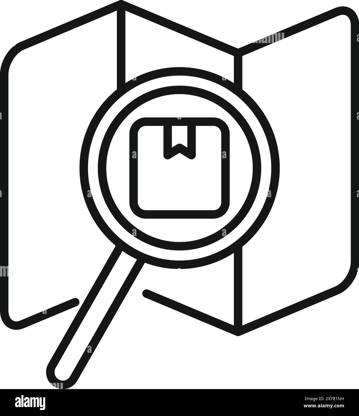 Illustration au trait d'une loupe inspectant un symbole d'emballage Illustration de Vecteur