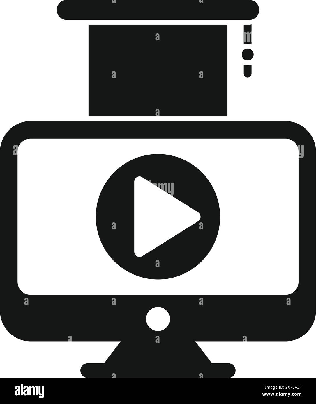 Icône simpliste en noir et blanc représentant le streaming vidéo en ligne sur un moniteur numérique Illustration de Vecteur