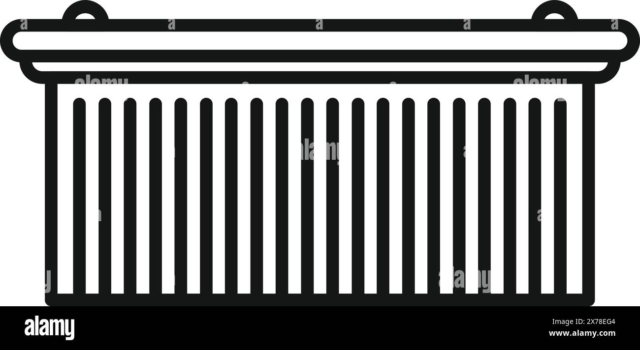 Illustration simpliste de l'icône de ligne noire d'une benne à ordures industrielle frontale Illustration de Vecteur