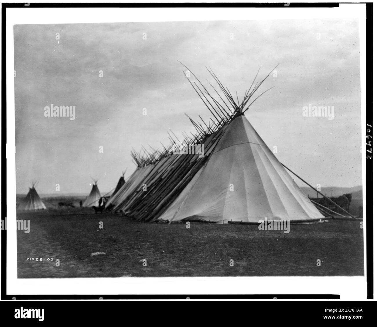 Joseph Dead Feast Lodge nez percé, Edward S. Curtis Collection., Curtis no. 1559-05., publié dans : The North American Indian / Edward S. Curtis. [Seattle, Washington] : Edward S. Curtis, 1907-30, v. 8, p. 40.. Indiens d'Amérique du Nord, structures, 1900-1910. , Nez percé Indians, structures, 1900-1910. , Tipis, 1900-1910. Banque D'Images