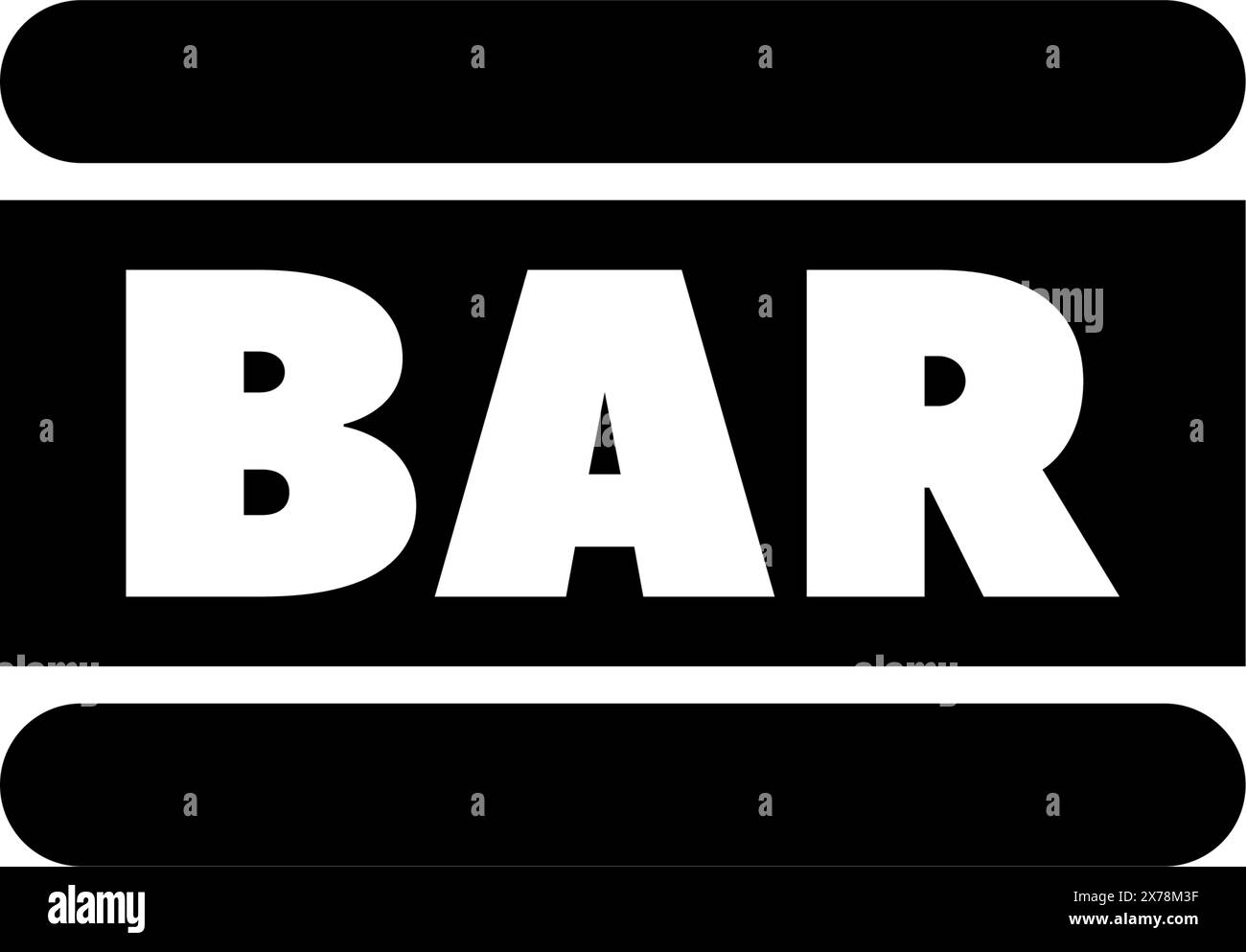 Une icône simple en noir et blanc représentant le mot BAR contre un design minimaliste et simple, signalant la présence d'un bar ou d'un salon établir Illustration de Vecteur