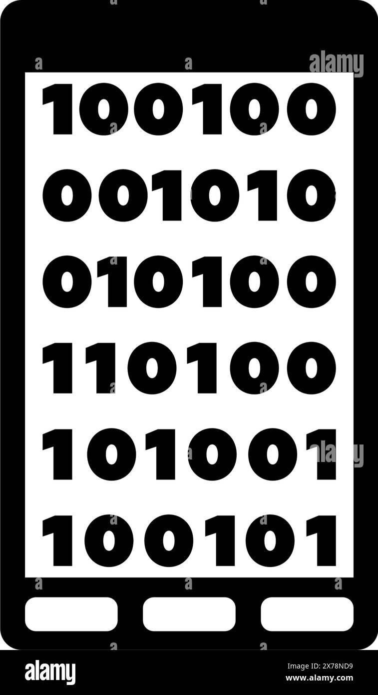 Un design graphique minimaliste représentant un écran de smartphone avec un motif de code binaire simple, symbolisant l'ère numérique et l'avancement technologique Illustration de Vecteur