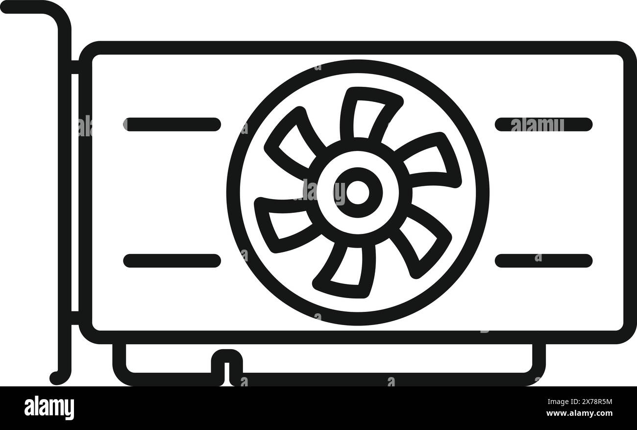 Vecteur d'art au trait noir et blanc d'une carte graphique d'ordinateur avec un ventilateur de refroidissement Illustration de Vecteur