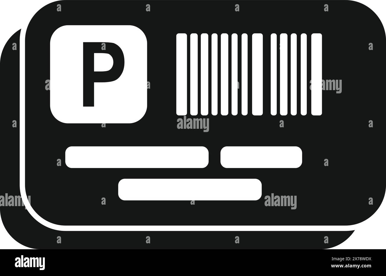Illustration vectorielle en noir et blanc d'un ticket de stationnement avec une lettre majuscule p et un code à barres Illustration de Vecteur