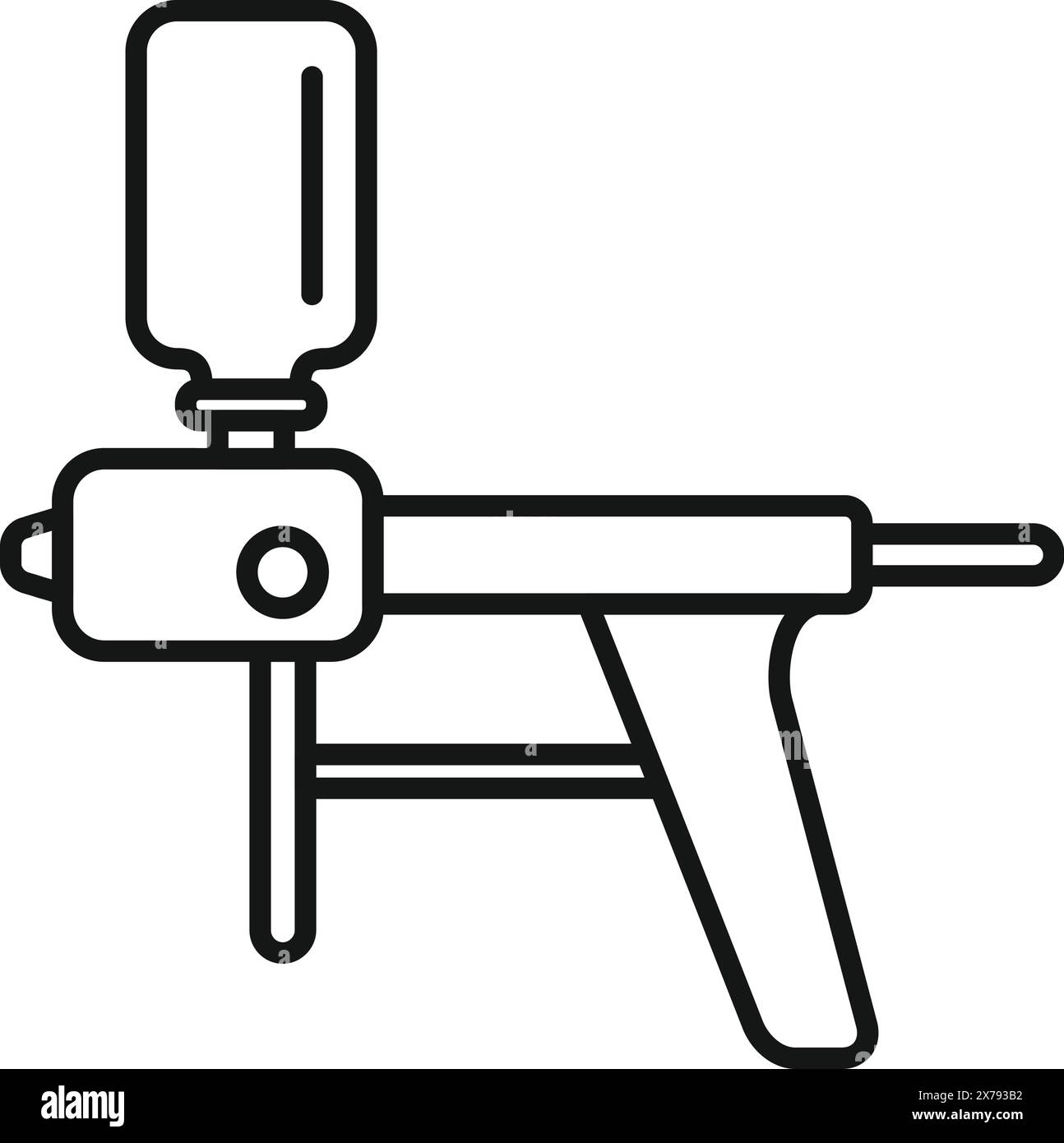 Illustration vectorielle détaillée en noir et blanc d'un applicateur de pistolet à calfeutrer portatif professionnel pour l'étanchéité et l'entretien dans les projets de construction et d'amélioration de la maison. Isolé sur fond blanc Illustration de Vecteur