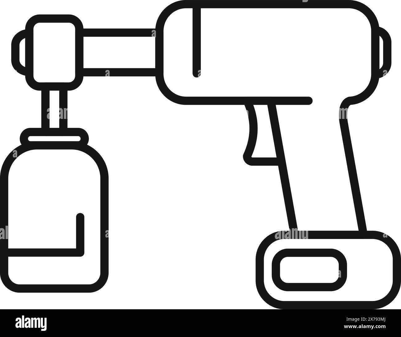 Icône de dessin au trait simpliste d'une perceuse électrique sans fil moderne, isolée sur un fond blanc Illustration de Vecteur