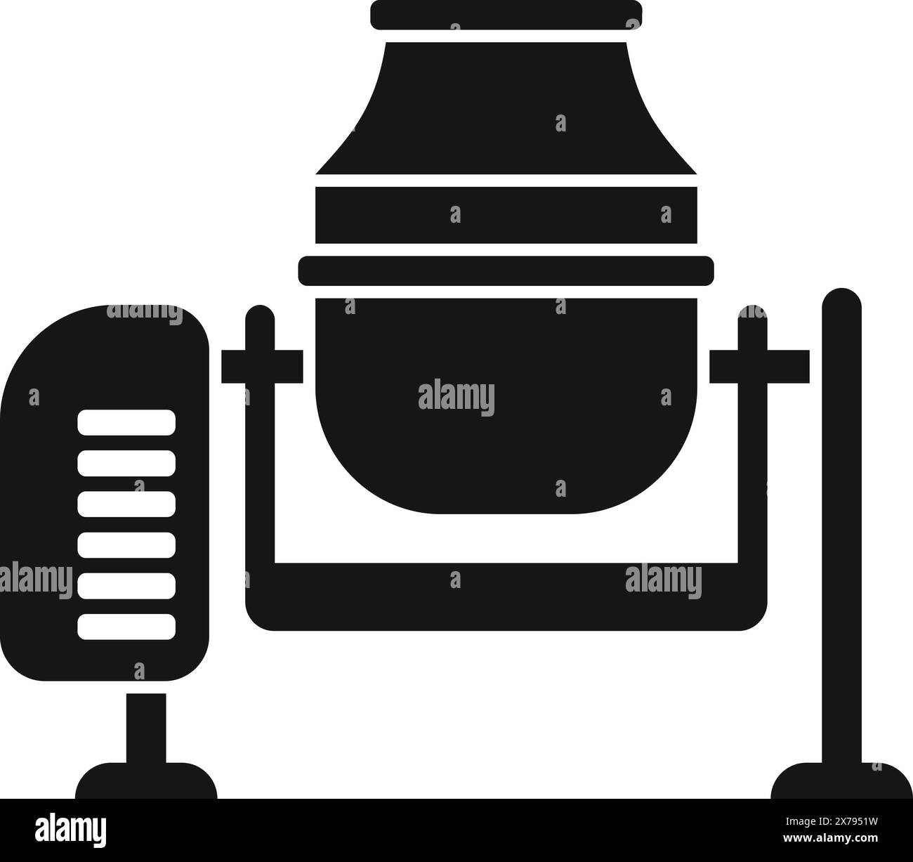 Icône graphique représentant un microphone classique avec support réglable en noir Uni Illustration de Vecteur