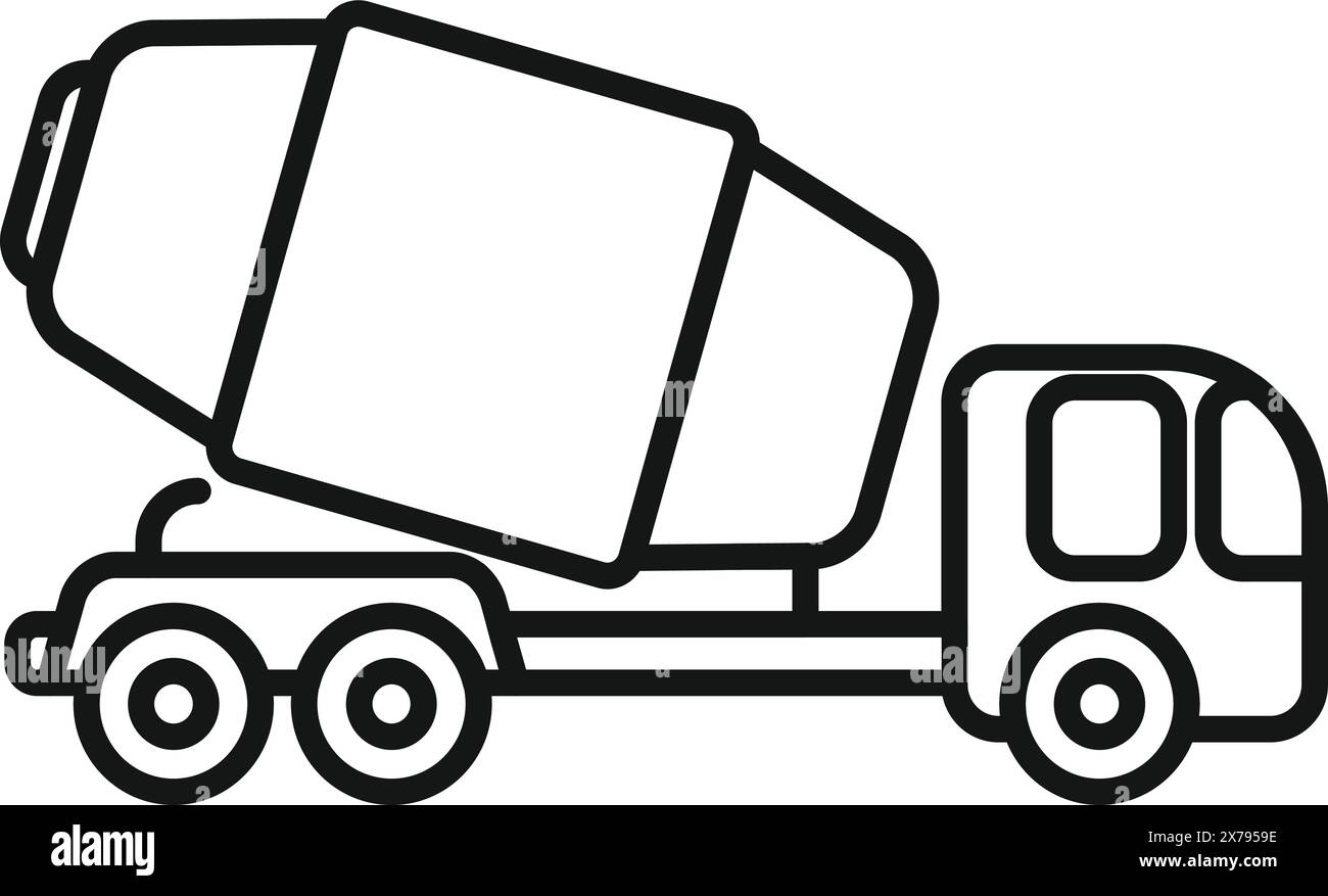Dessin au trait noir et blanc d'un camion malaxeur de ciment, adapté aux thèmes de construction Illustration de Vecteur