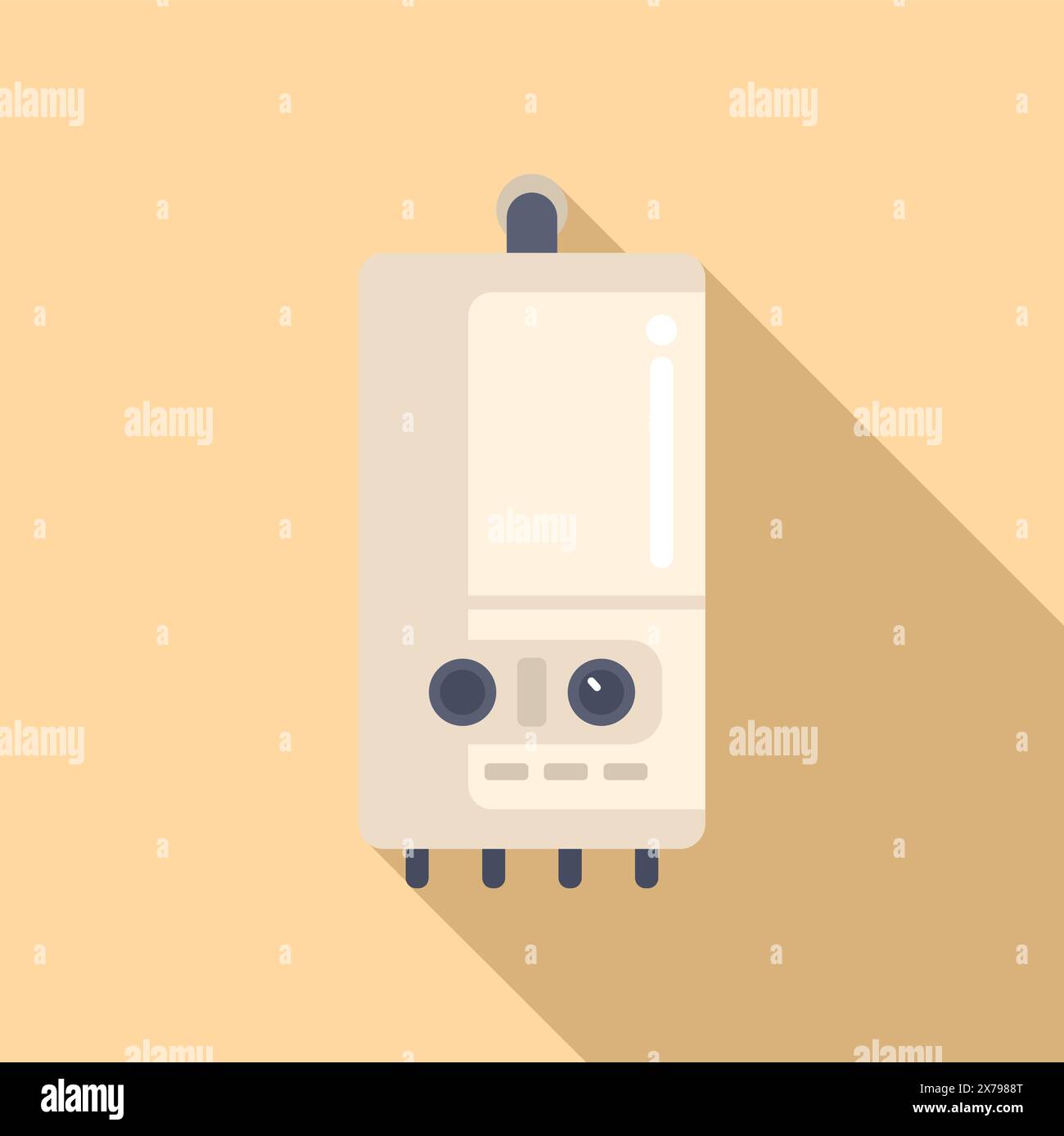 Icône de chaudière à gaz de dessin animé moderne de conception plate avec fond dégradé beige, adapté au web et à l'impression Illustration de Vecteur
