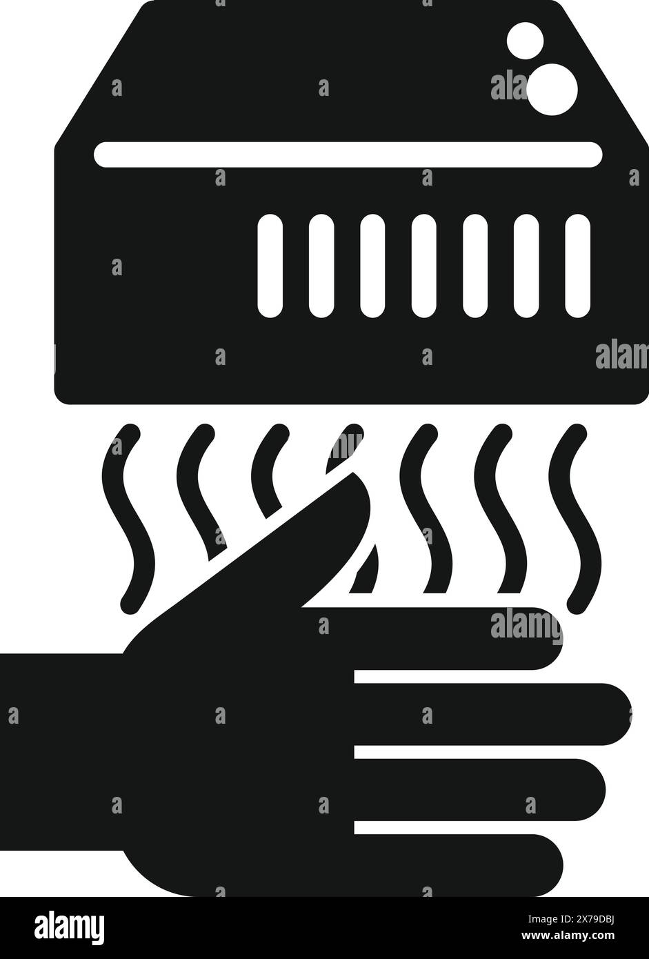 Icône vectorielle noire et blanche d'une main utilisant un séchoir à air automatique, indiquant l'hygiène Illustration de Vecteur