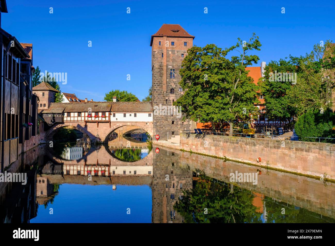 Château d'eau et pont du bourreau, sur le Pegnitz, Nuremberg, moyenne Franconie, Franconie, Bavière, Allemagne Banque D'Images