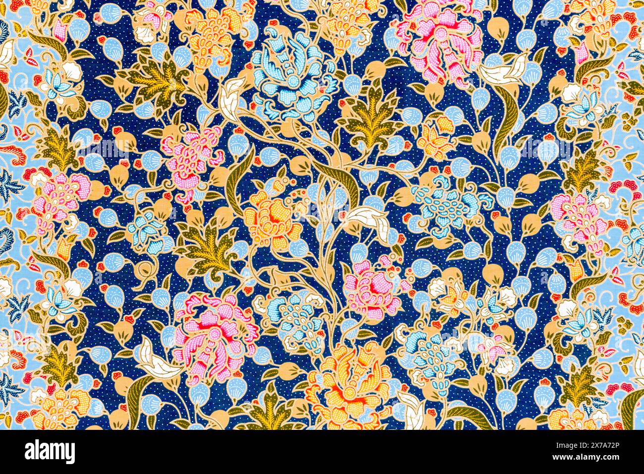 Motif floral détaillé de tissu de batik indonésien. Banque D'Images