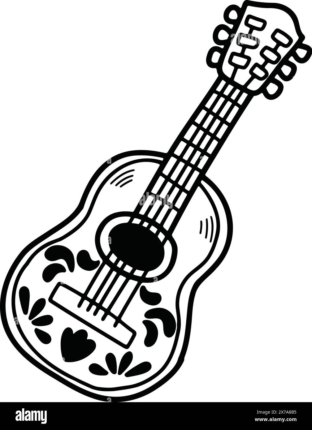 Une illustration de guitare de style mexicain dessinée à la main dans le style ligne Illustration de Vecteur