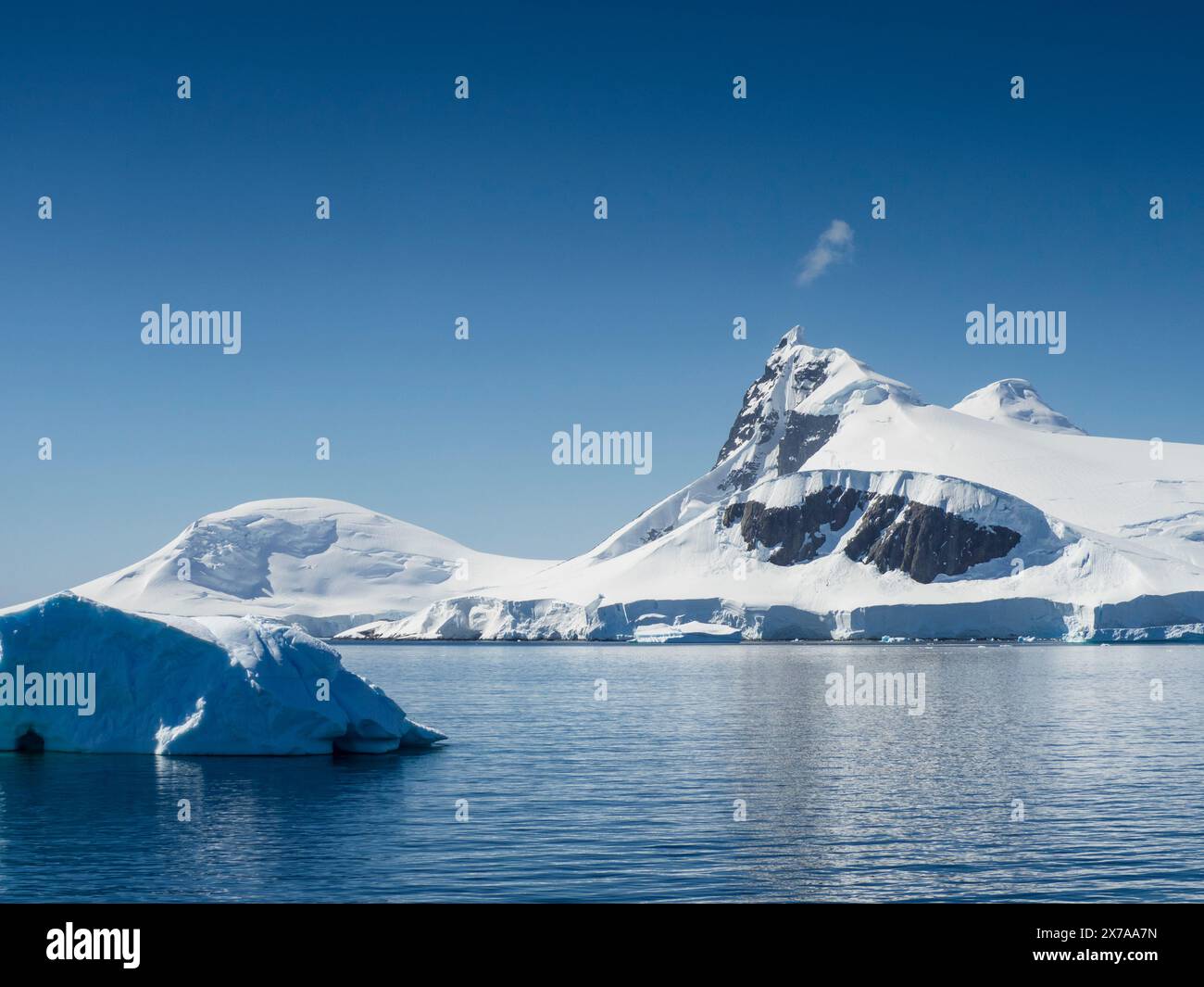 Modev Peak (R) et Buache (c), deux îles Hummock, Antarctique Banque D'Images