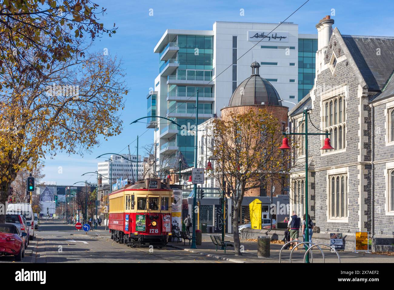 Tramway City Tour, Worcester Boulevard, Christchurch Central, Christchurch (Ōtautahi), Canterbury, nouvelle-Zélande Banque D'Images