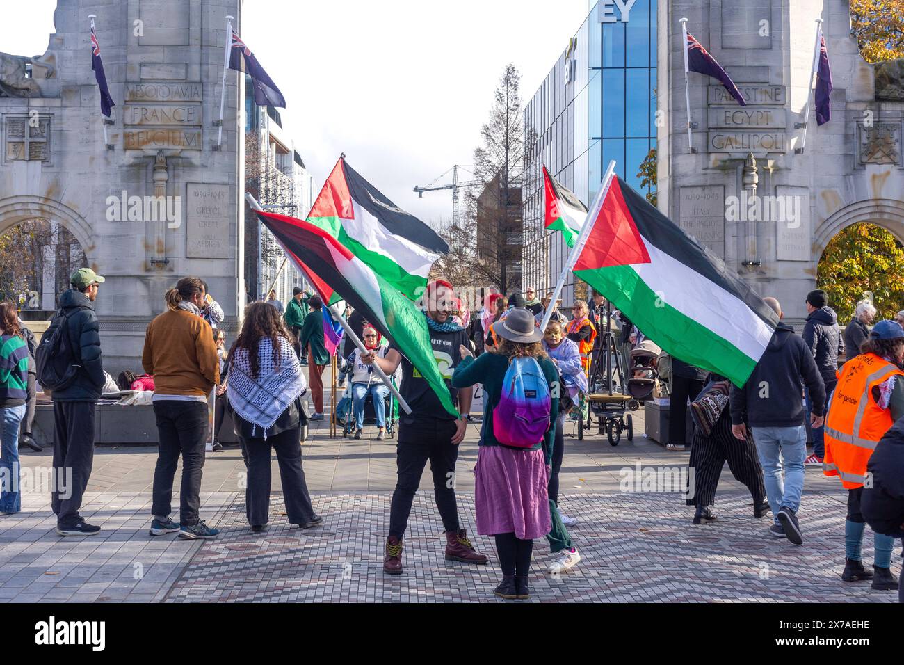 Soutien à la Palestine manifestation, Oxford Terrace, Christchurch Central, Christchurch (Ōtautahi), Canterbury, nouvelle-Zélande Banque D'Images