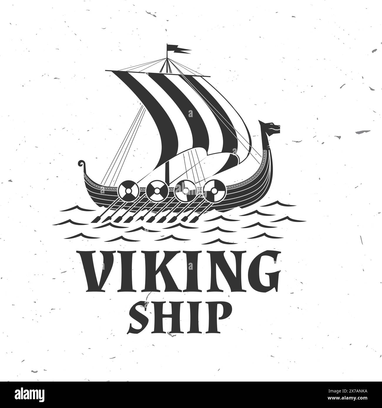 Logo du navire Viking, badge, autocollant. Illustration vectorielle. Pour emblèmes, étiquettes et patch. Navire viking de style monochrome. Illustration de Vecteur