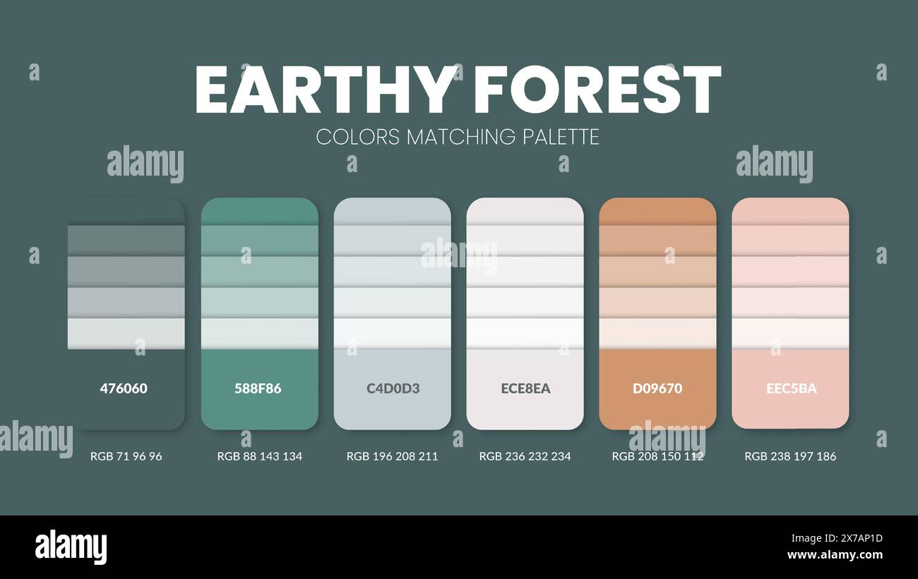Guide de palette de couleurs dans les collections de thèmes de couleurs terreuses. Inspiration de couleur ou graphique avec modèle de codes. Combinaison de couleurs RVB. Coloris les échantillons pour gra Illustration de Vecteur
