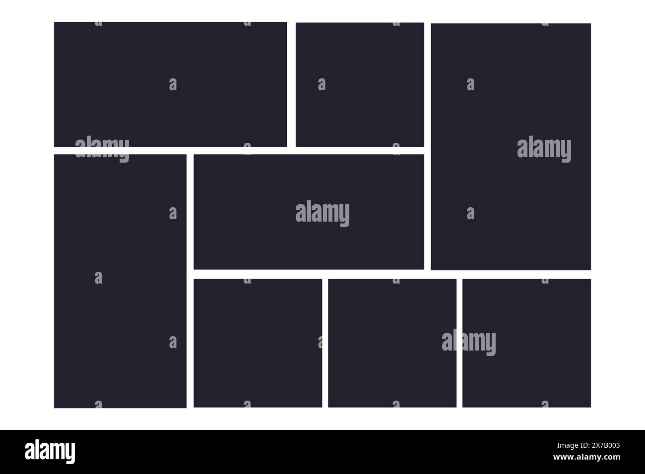 Modèle de cadres de collage de grille photo, mise en page de moodboad, bordure de mosaïque, ensemble de scrapbook isolé sur fond. Maquette d'affichage de présentation. Illustration vectorielle Illustration de Vecteur