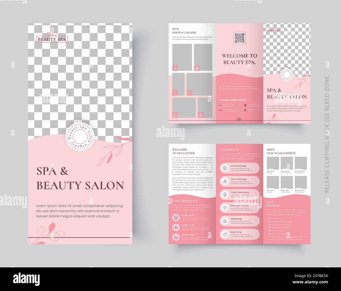 Spa et salon de beauté triple brochure Design Layout, modèle modifiable Illustration de Vecteur