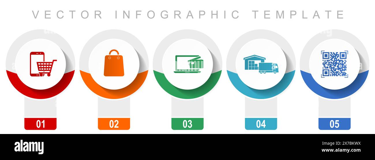 Jeu d'icônes de magasin en ligne, icônes vectorielles diverses telles que smartphone, panier, sac, livraison et code qr, modèle d'infographie de conception moderne, boutons Web Illustration de Vecteur