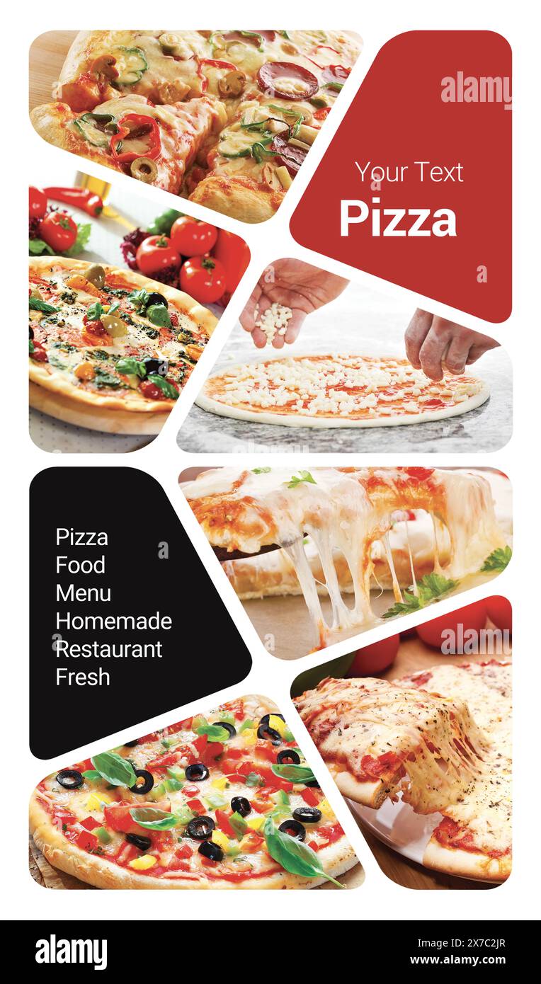 Collage photo concept pizza. Peut être utilisé pour le stand visuel, l'affichage, les brochures, le flyer Banque D'Images Collage photo concept pizza. Peut être utilisé pour le stand visuel, l'affichage, les brochures, le flyer Banque D'Images