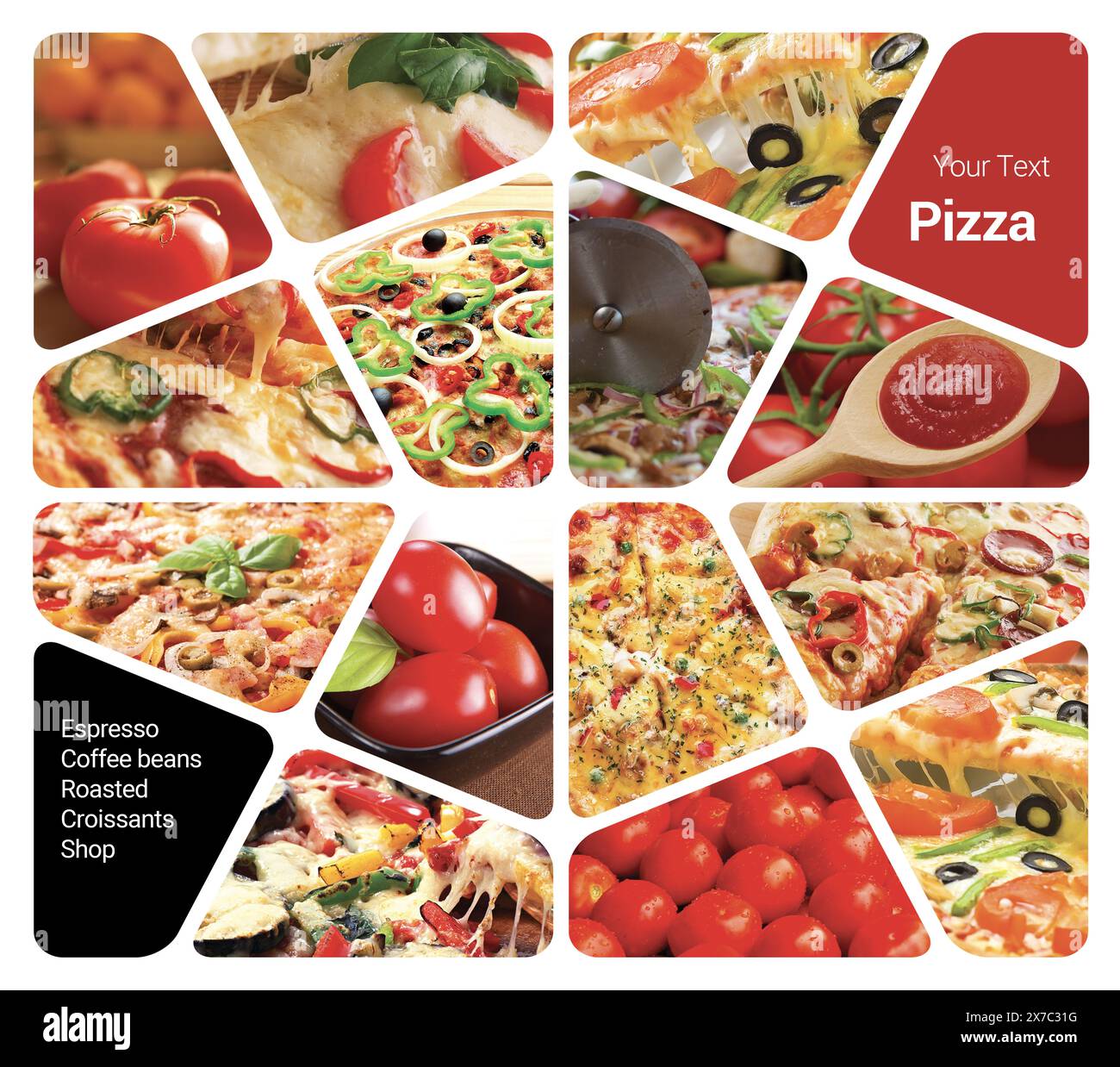 Collage photo concept pizza. Peut être utilisé pour le stand visuel, l'affichage, les brochures, le flyer Banque D'Images Collage photo concept pizza. Peut être utilisé pour le stand visuel, l'affichage, les brochures, le flyer Banque D'Images