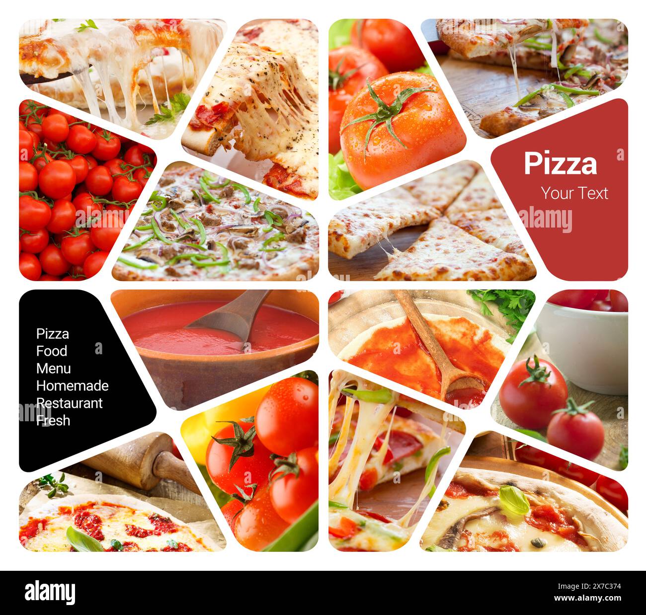 Collage photo concept pizza. Peut être utilisé pour le stand visuel, l'affichage, les brochures, le flyer Banque D'Images Collage photo concept pizza. Peut être utilisé pour le stand visuel, l'affichage, les brochures, le flyer Banque D'Images