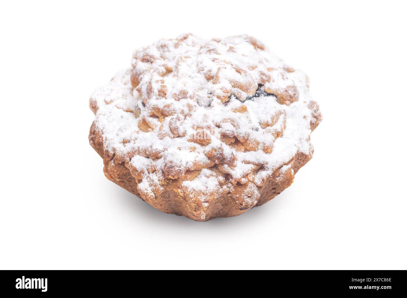 gâteau sucré en poudre avec du chocolat et du sucre sur un fond blanc isolé. Banque D'Images