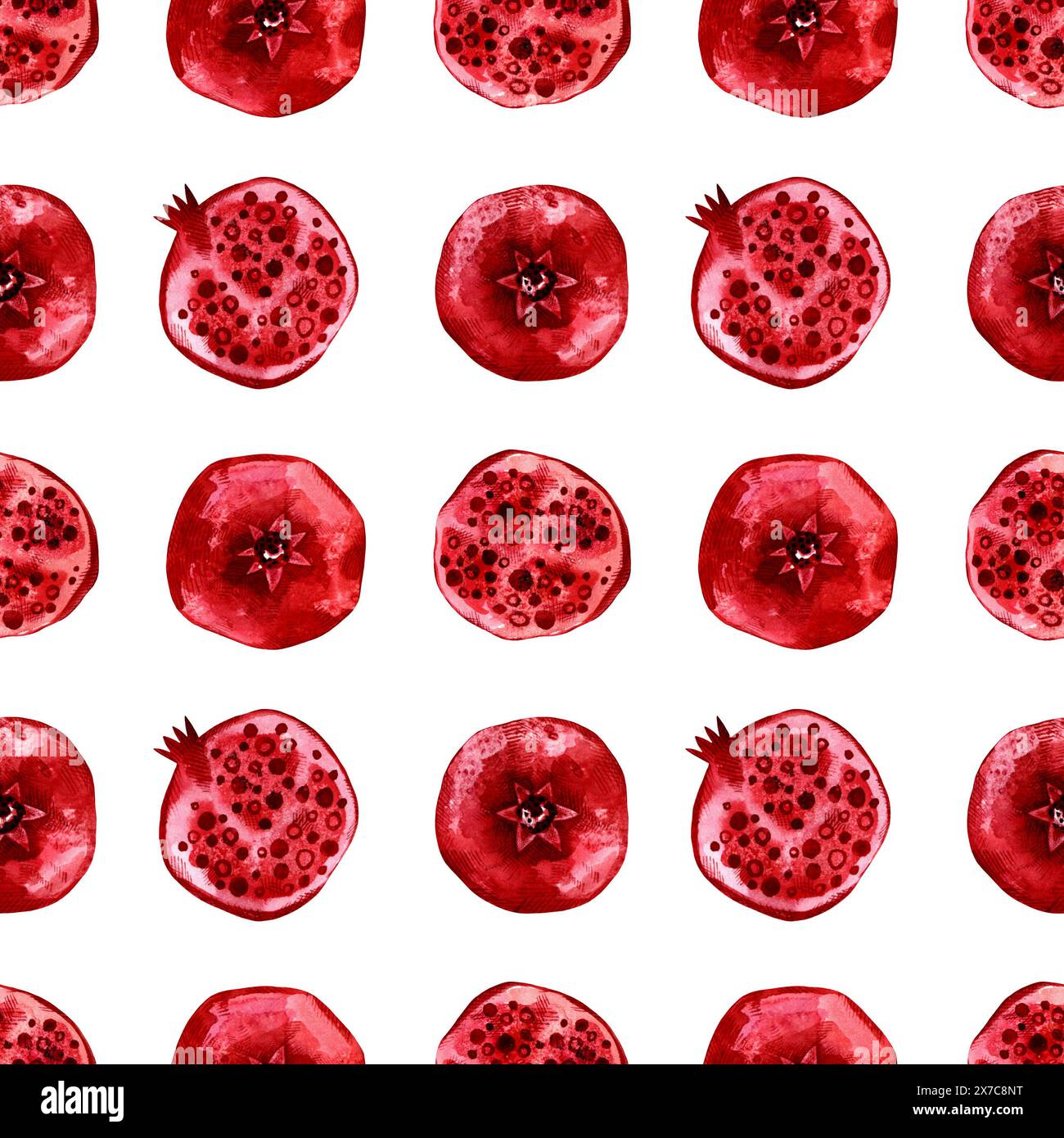 Motif sans couture de grenade aquarelle avec des fruits rouges exotiques sur fond blanc. Design dessiné à la main pour les cosmétiques, spa, jus de grenade, santé Banque D'Images